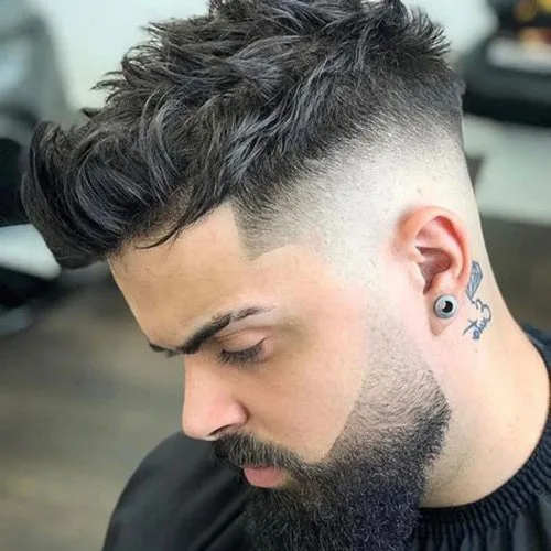 Textured haircut with beard fade
