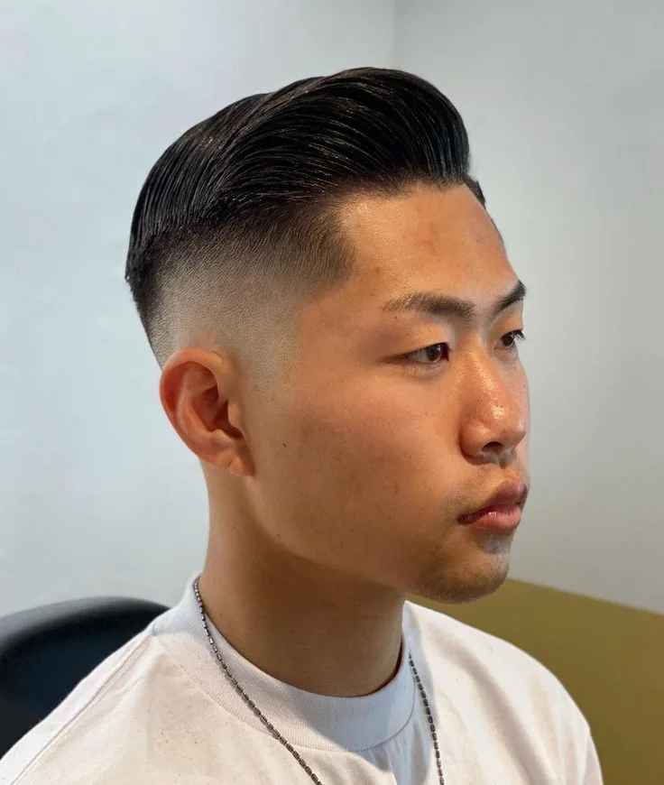 Mid Asian Taper Fade with Pompadour