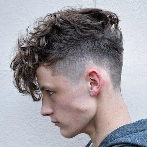 Long Curly Top with Mid Taper Fade