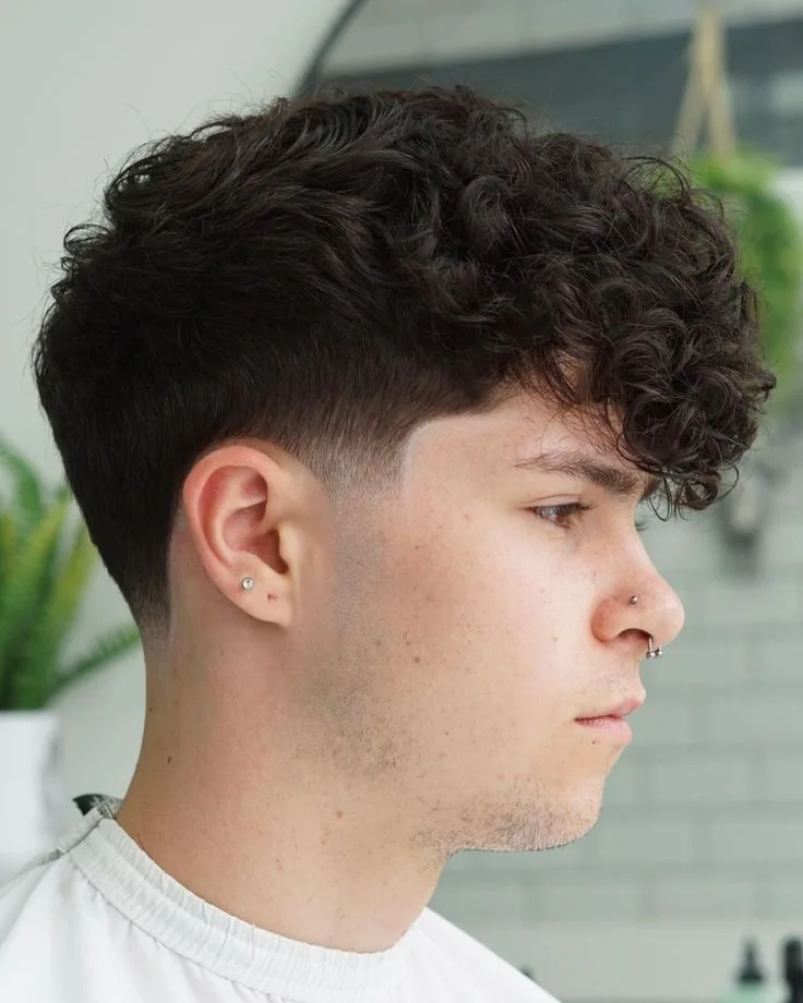Curly Fringe Drop with Low Taper Fade Wavy Hair
