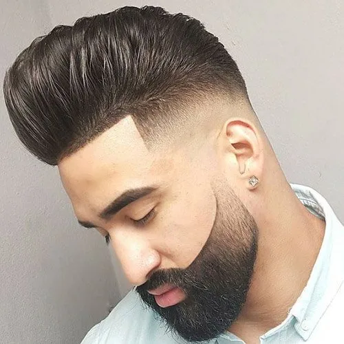 Brushed back fade with cool beard fade