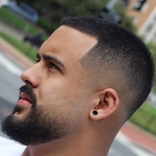 Buzzcut low fade haircut with beard