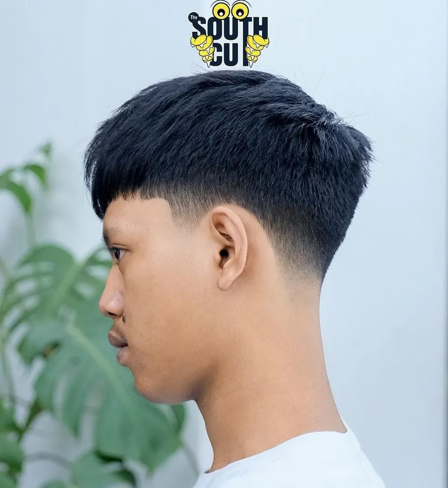 Low Taper Fade with Blunt Fringe