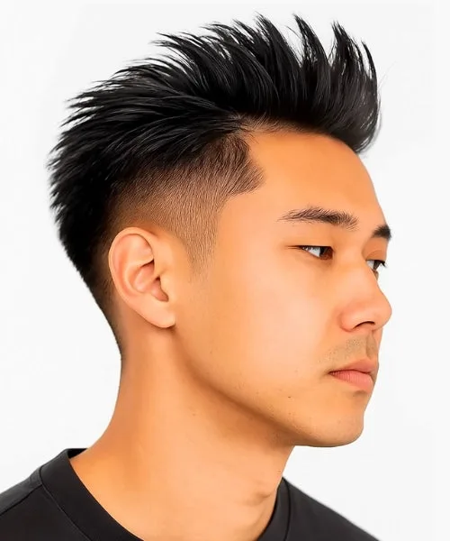 Asian Faux Hawk with lifted top and clean sides for sleek structure and modern volume.
