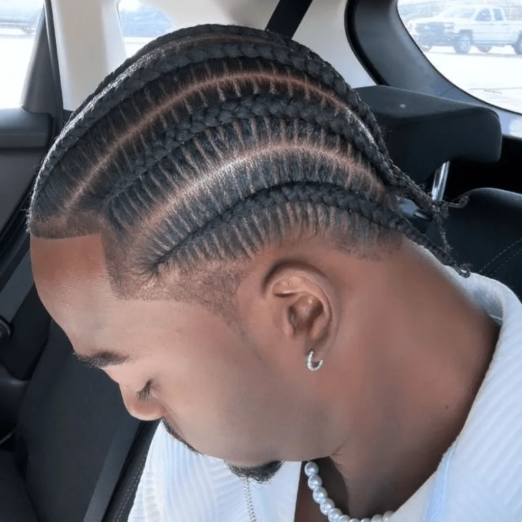 Braided Top with Low Taper Fade Black Men