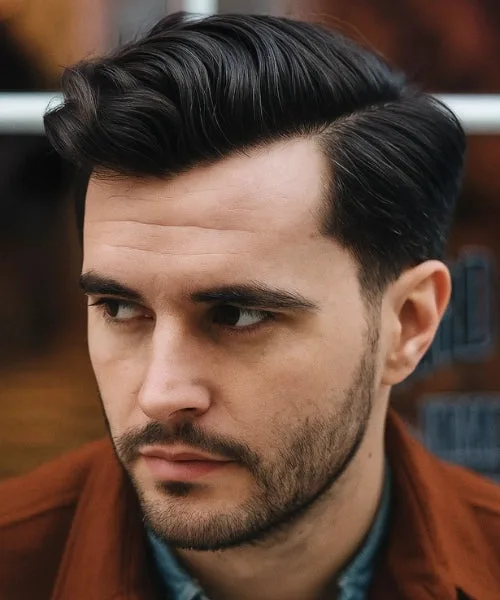 Classic side part haircut for men with clean parting and polished top styled with natural flow.