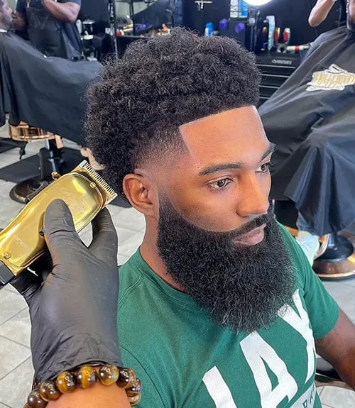 Long Curly Afro with High Temp Fade