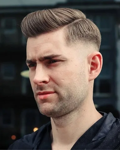 Mid Taper Fade Straight Hair with Hard Part