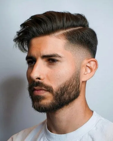 Mid Taper Fade Straight Hair with Line Design