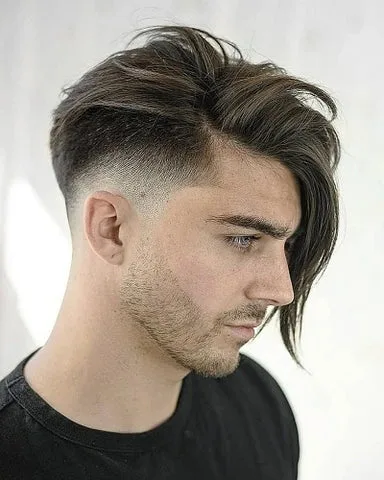 Mid Taper Fade with Long Straight Fringe
