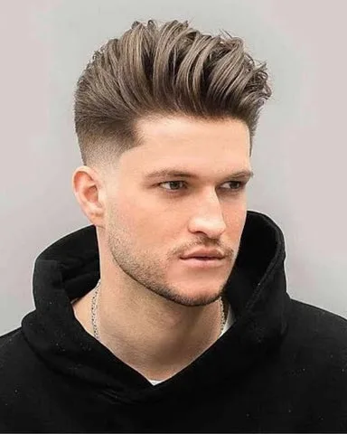 Side Swept Straight Hair Mid Taper Fade