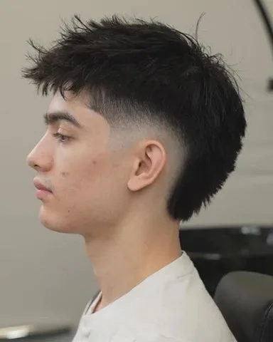 Straight Hair Mullet with Mid Taper Fade