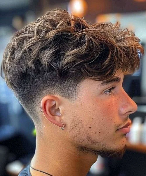 Low Taper Fade Wavy Hair Contemporary Mohawk