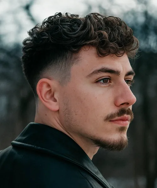 Wavy Faux Hawk with soft curls and faded edges for smooth contrast and flowing texture.