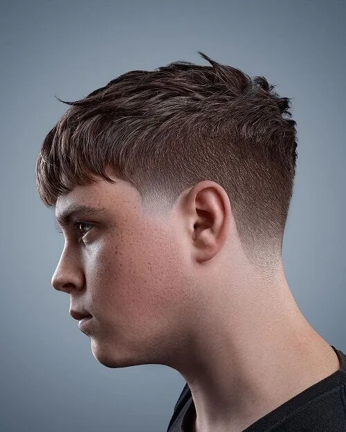 Mid Taper Fade Crew Cut Straight Hair