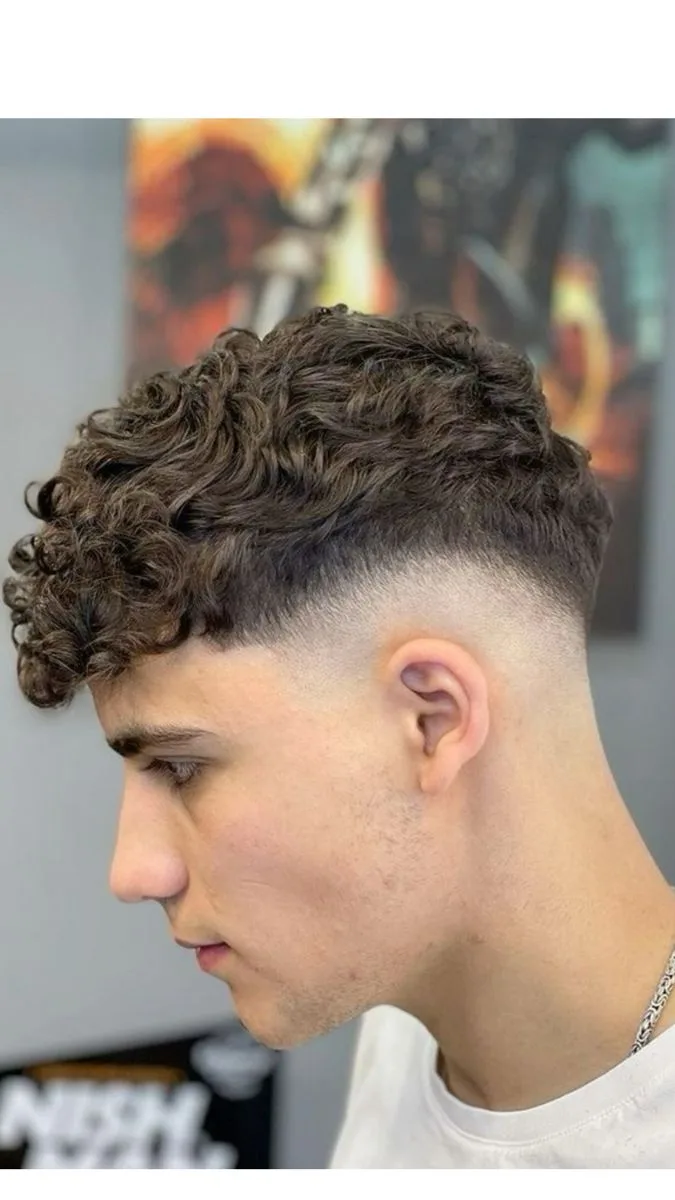 Taper Burst Fade Mullet Curly Hair