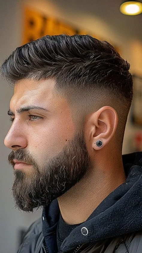Hard Part Taper Fade with Beard