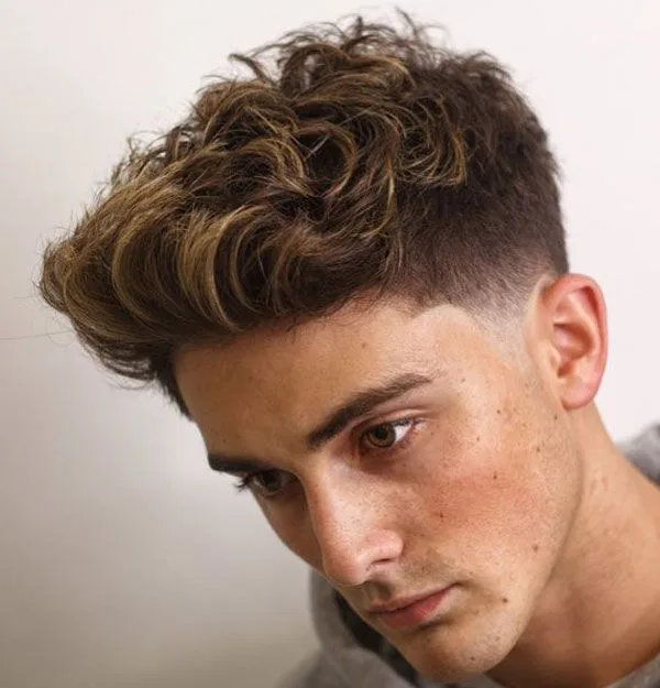 Quiff With Mid Taper Fade Curly Hair
