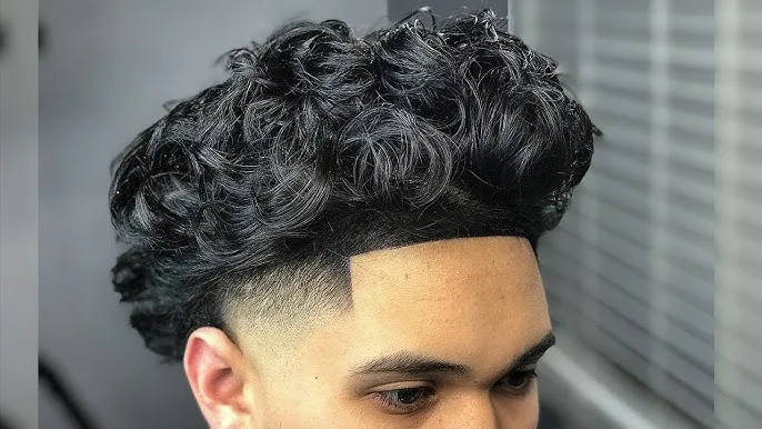 Pompadour With Mid Taper Fade Curly Hair
