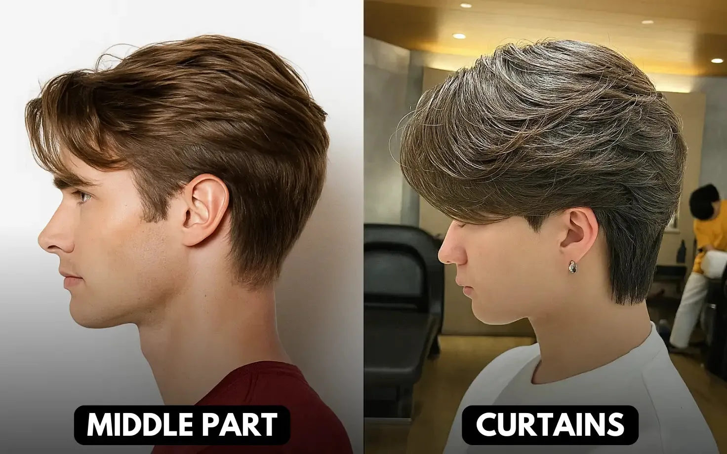 Middle part vs curtains highlighting clean flow vs layered fringe