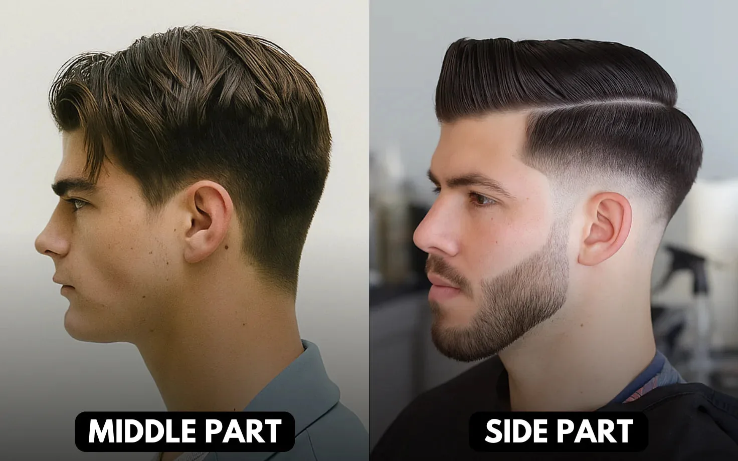 Middle part vs side part showing balance vs sharp structure