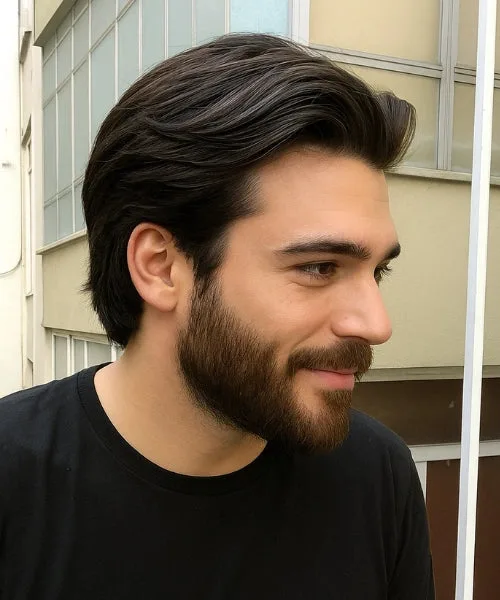 Middle Part Taper Fade with Beard