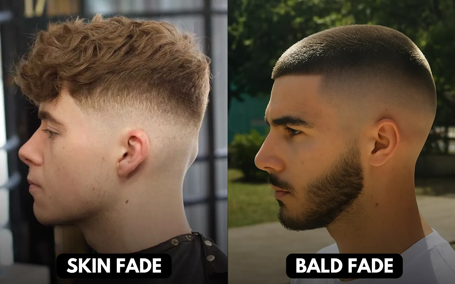 Skin fade vs bald fade haircut comparison highlighting sharp skin blends and clean finishes