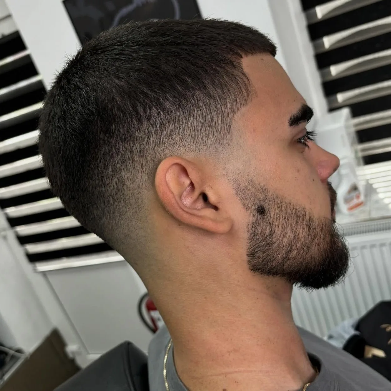 Low Drop Fade Buzz Cut