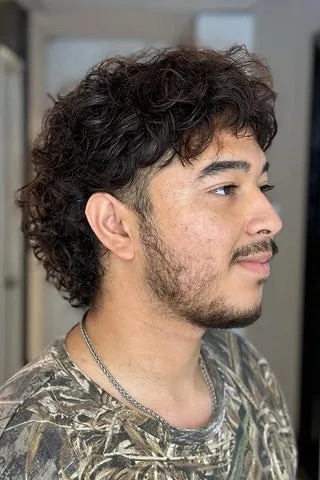 Burst Fade Mullet Curly Hair for Men