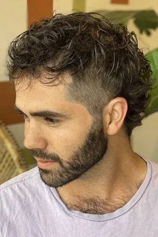 Curly Mullet with Beard for Men