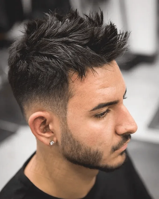 Faux Hawk Low Taper Fade Messy Top