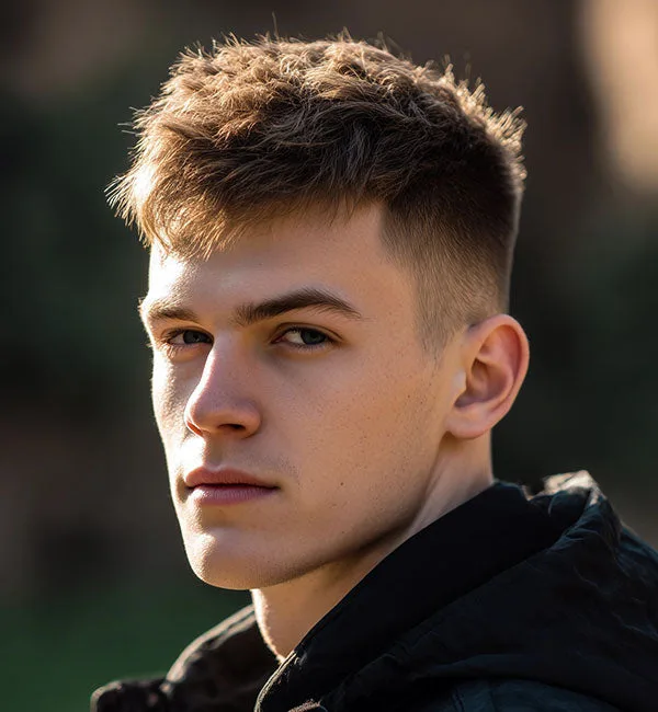 Messy Textured Top with High Taper Fade Short Hair