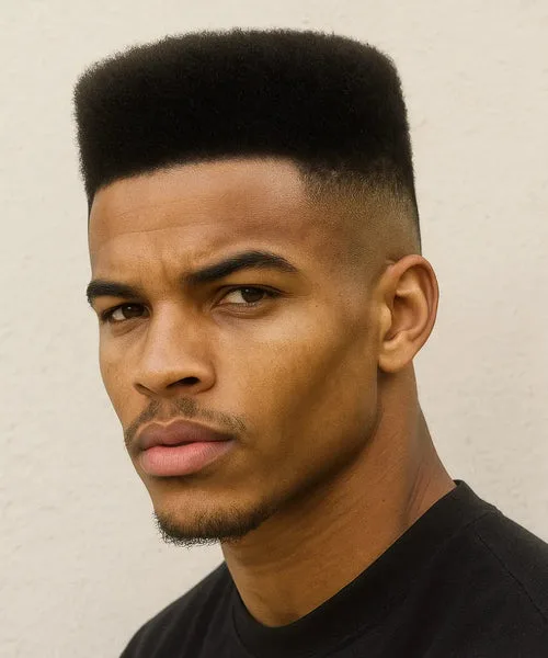 High top fade haircut with structured height and tight sides for afro-textured hair