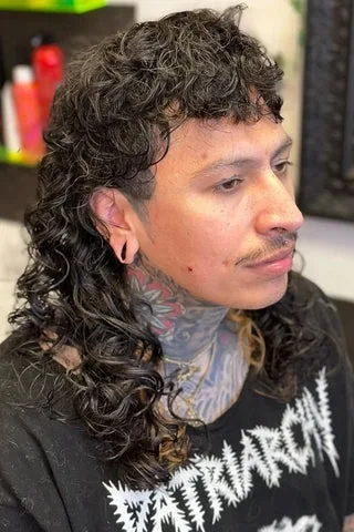 Long Curly Mullet Haircut for Men