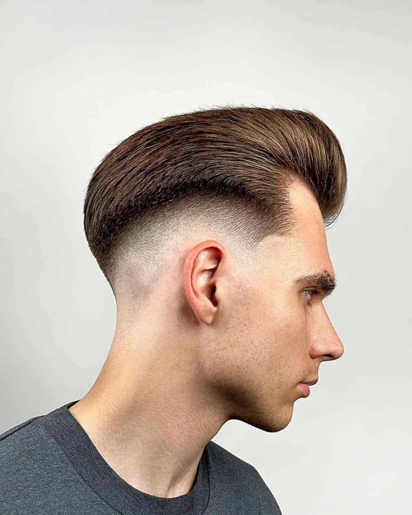 Pompadour with Mid Drop Taper Fade