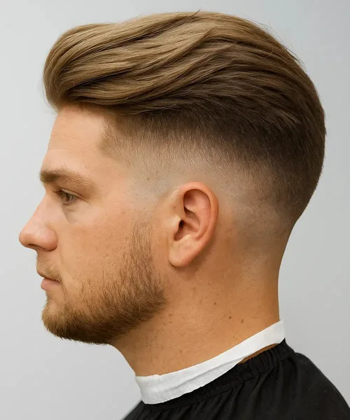 Shadow fade haircut with smooth transition and long textured top for modern volume