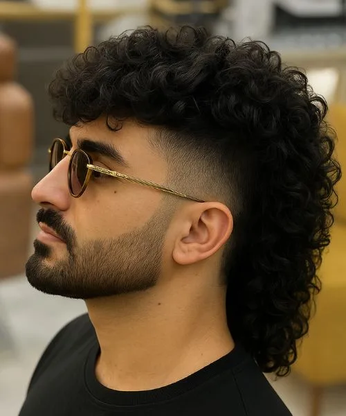 Curly Modern Mullet with Low Taper