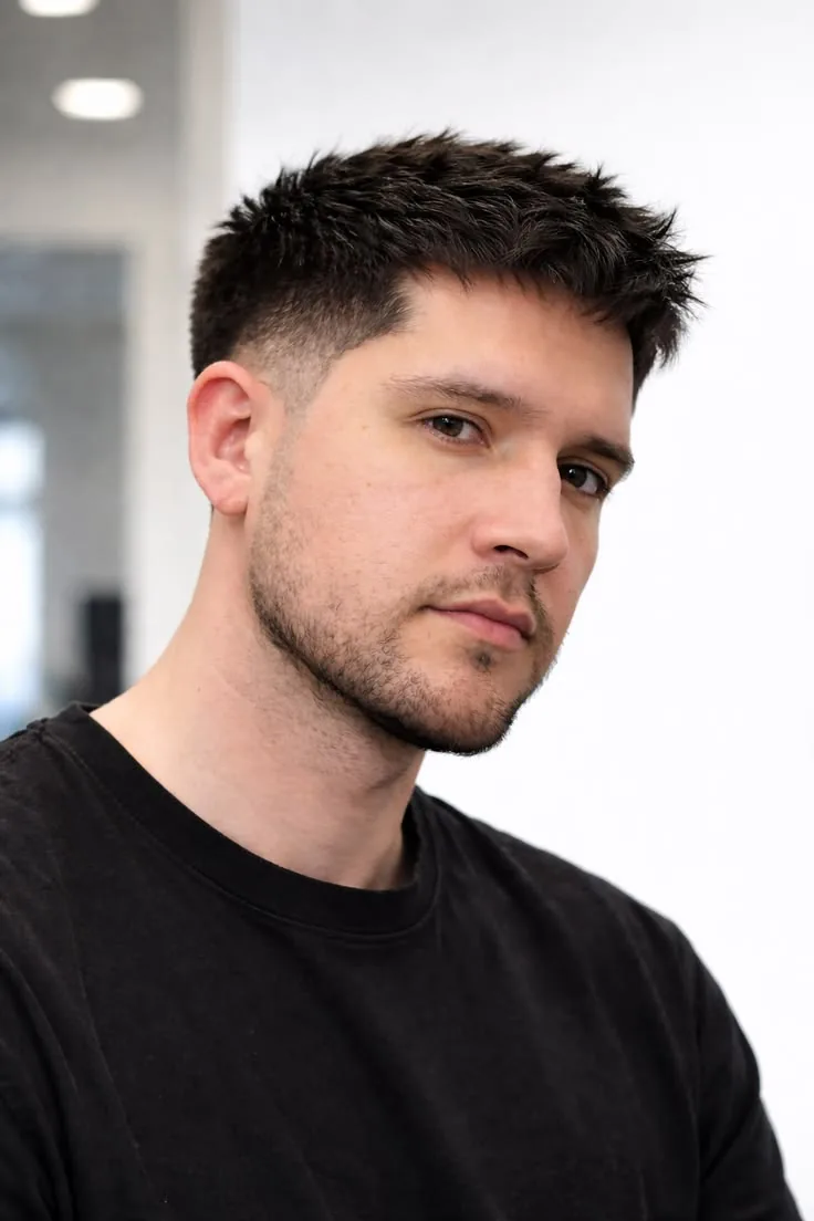 Crew cut low taper fade on straight hair, short neat top with low taper sides